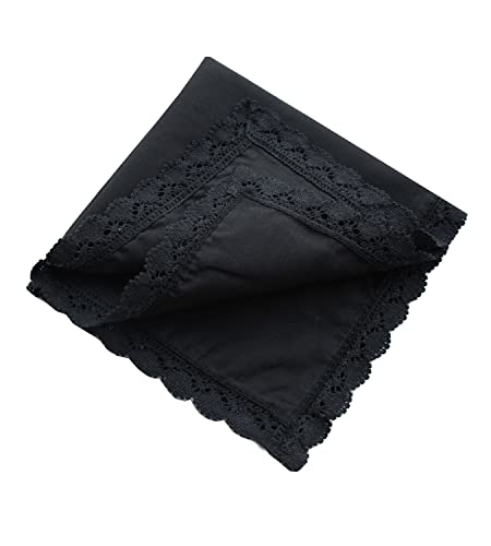 6 Pack of Ladies Embroidery Cotton Handkerchiefs Lace Wedding Hankies - color: A01-6pcs Black