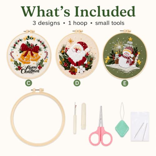 Nalexmi 3 Sets Christmas Embroidery Kits, Snowman, Santa, Jingle Bell - color: christmas