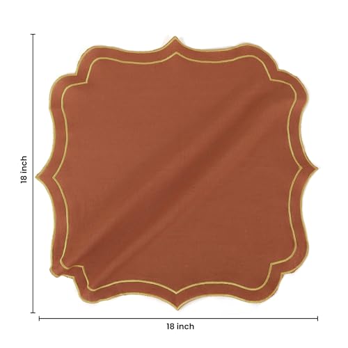 NATURALCRAFT Scalloped Cloth Napkins 18x18 in - Rust Edges Gold - color: Rust Napkin With Gold Edges, size: 18" x 18" (Set of 4)