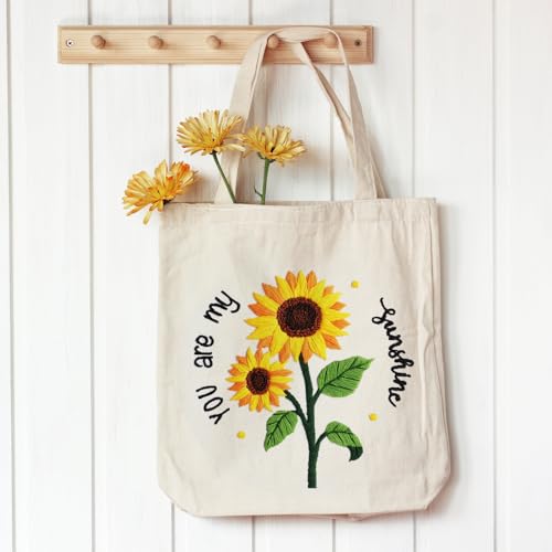 Louise Maelys Embroidery Kit Canvas Tote Bag with Sunflower Pattern - color: sunflower