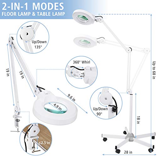 15X Magnifying Floor Lamp with 5 Wheels Rolling Base for Estheticians - 2,200 Lumens LED Dimmable Light with Magnifying Glass, Lighted Magnifier for Reading, Crafts, Sewing, Close Work, Estheticians - size: 15X