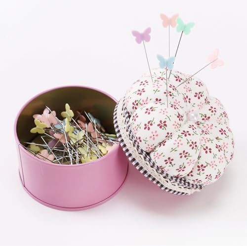 Cute Pumpkin Pincushion with Lid Storage Box - Small Sewing Needle Cushion Holder Decorative Pin Keeper for Sewing Supplies(Pink)