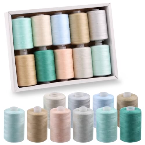 Swpeet 10Pcs 1000 Yards Cool Colors All Purpose Threads Assortment Kit, Handy Polyester Sewing Threads Embroidery Thread, Hand Sewing Needle Threaders Set for Crafters Lovers - 10 Colors - color: Cool Color Styles