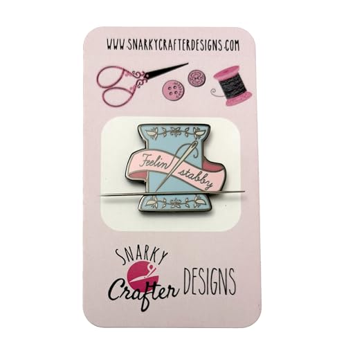 Pink & Blue Feeling Stabby Needle and Spool Hard Enamel Needle Minder