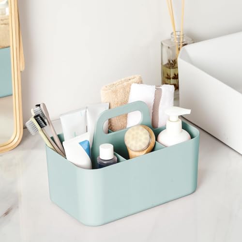 Multiuse Caddy Organizer with Handle, Portable Divided Plastic Tote Bin - Art Craft, Stationary Pen Marker Crayons, Makeup Hair Supplies Storage - Bathroom, Classroom, Dorm, Office, Desk Holder - Mint - color: Mint