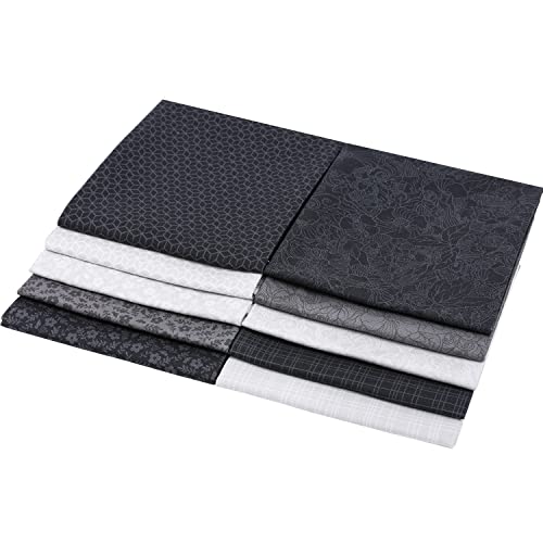 Craftido -25 Options- 100% Cotton Quilting Fabric Bundles 10pcs Fat Quarters 18”x21”-Medium Weight 5.2 oz- Soft Cotton for Quilting, Sewing Project, Patchwork, DIY Crafts – Monochrome - color: Monochrome