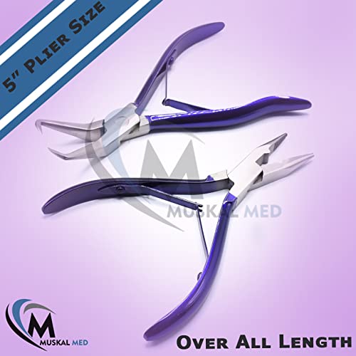 Professional Hair Extension & Beading Tool Kit Remove Plier Set for beads (4 Piece) I-Link Micro Ring Loop Needle Pulling Hook Threader Wire for Silicone Rings (Purple) - color: Purple
