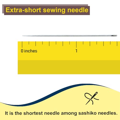 MISUYA CHUBE Sashiko Needles Set of 5, Japanese Embroidery Hand Sewing Needles, Large Eye, Durable Steel, Smooth Stitching, Made in Japan (1.79 Inches) - size: 1.79 Inches
