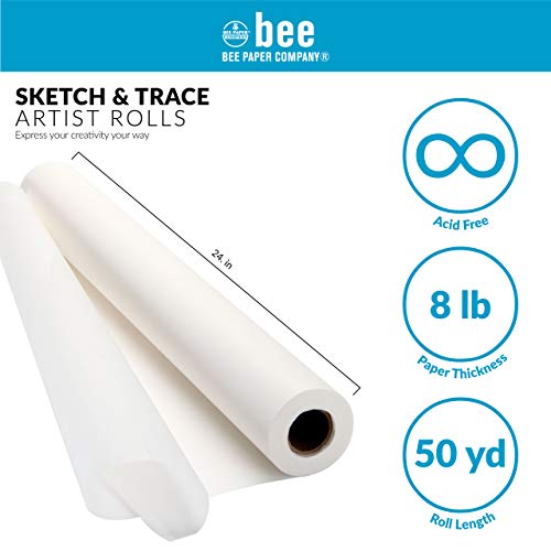 Bee Paper 24" x 50 yds Sketch and Trace Roll, White - color: White, size: 24-inch x 50-yard Roll