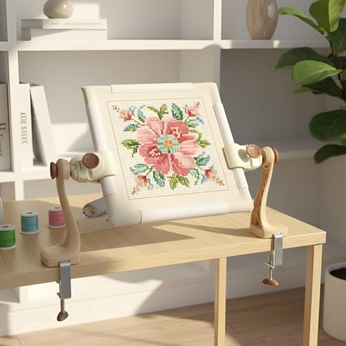Monipair Embroidery Frame Stand Set for Hands-Free Needlework, Brown+Beige - color: Brown+Beige