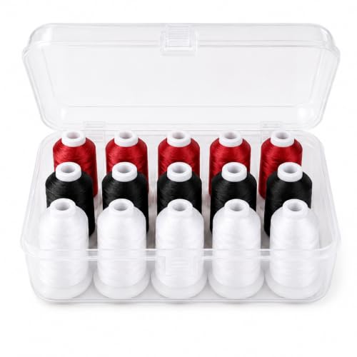 Simthread 15-Color Polyester Machine Embroidery Thread Set, 5W 5B 5R - color: 15C-White-Black-Red