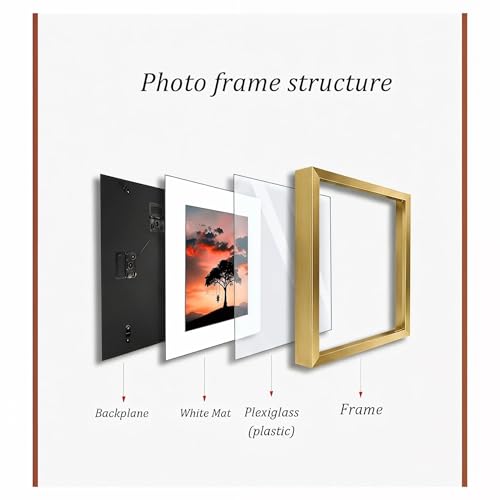 8x8 Photo Frame Gallery Picture frame with 5x5 mat,Freestanding and Wall Mountable,Gold - color: Gold, size: 8x8