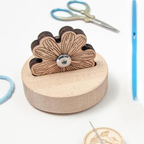 Daisy Thread Cutter with Anti-Slip Wooden Base, Rotary Flower Blade