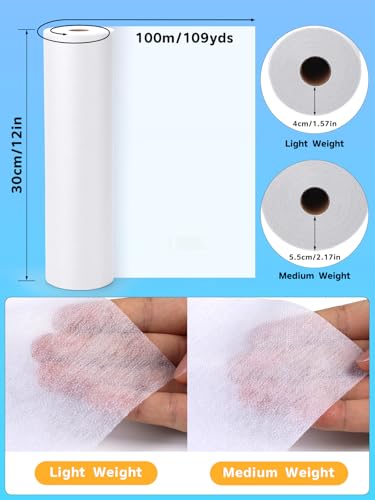 11.6" X 109yd White Medium Weight Fusible Interfacing for Sewing - color: White, size: 11.6" X 109yd Medium Weight