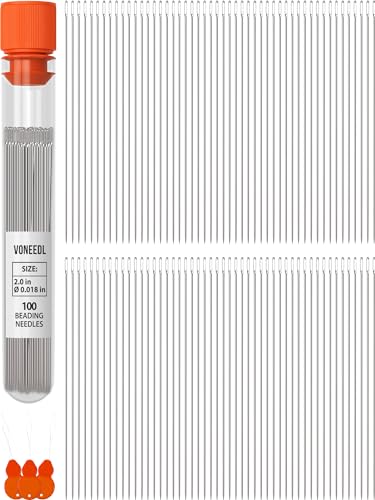 VONEEDL 100 Straight Beading Needles with Convenient Storage Tube Size 10-0.45mm (0.017in) Extra Fine Seed Beads Needles - Perfect Bead and Sequin Embroidery, Jewelry Making, Crafting, and DIY - size: #10 - 0.45mm, style: 100pcs
