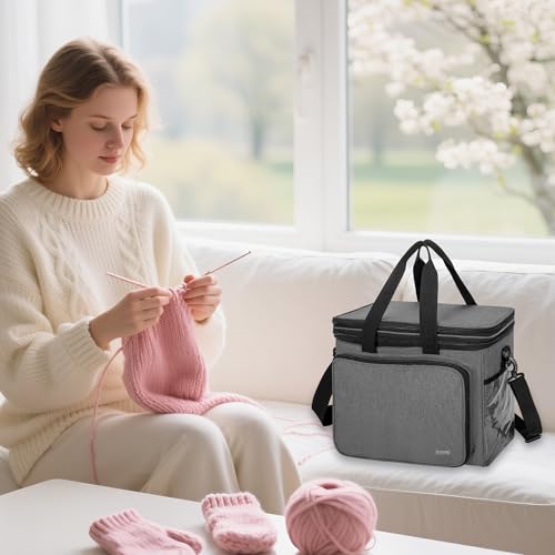 Teamoy Crochet Bag, Knitting Bag Yarn Storage Tote, Yarn Organizer, Gray - color: Gray