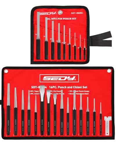 25-Piece Punch and Chisel Set with Roll Pin Punches, Includes Taper, Pin, Center Punches & Cold Chisels for Metalworking, Automotive, and Craft Use - color: 25-piece Set With Roll Pin Punches