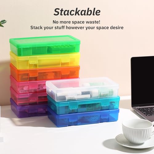 novelinks Clear Pencil Box and Small Plastic Storage Containers with Lids - color: 9 Pack Medium -Color