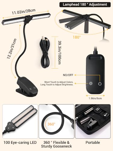 Clip on Light,100 LEDs+10 Brightness+5 Colors Foldable Music Stand Light