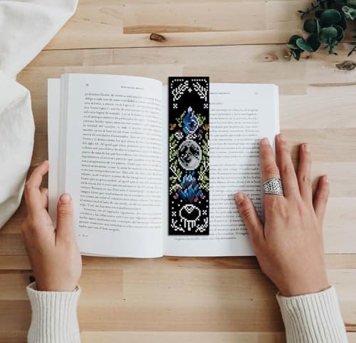 NEGEKFKX 6 Pcs Magical Witchy Cross Stitch Bookmark Kit for Adult Beginners - color: Cross stitch bookmark-9
