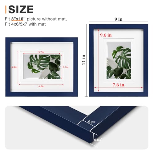 Egofine 8x10 Picture Frame Made of Solid Wood Covered by Plexiglass, Display Pictures 4x6/5x7 with Mat or 8x10 Without Mat for Table Top Display and Wall Mounting Photo Frame, Navy Blue - color: Navy Blue, size: 8x10