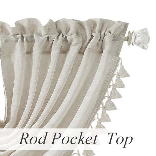 Natural Solid Waterfall Valance with Tassel Accessories, 56"x38", 1 Piece - color: Natural, size: 56"W x 38"L (Pack of 1)