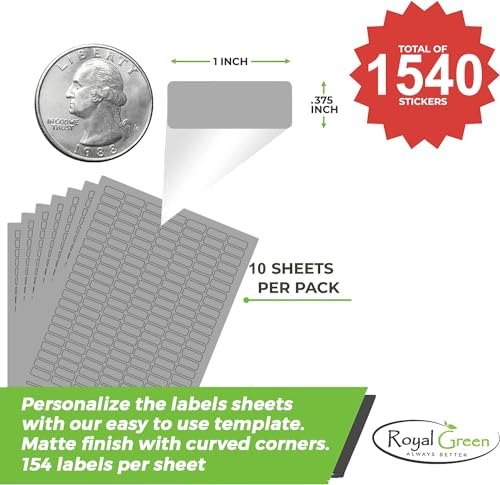 Royal Green Printable Rectangle Labels, 1 x 0.375 Inch - 1540 Pack - color: Gray, size: 1540