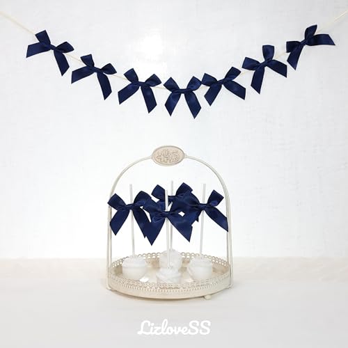 Self Adhesive Navy Blue Satin Ribbon Bows for Crafts 3", 50 Pack - color: Navy Blue