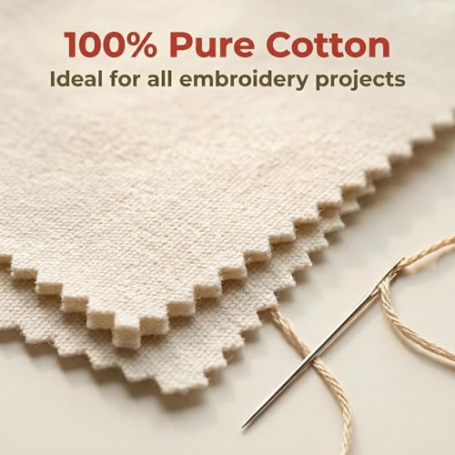 iNee Embroidery Fabric Squares Cotton, 10 Squares of 10 x 10-inch, Cream - color: Cream