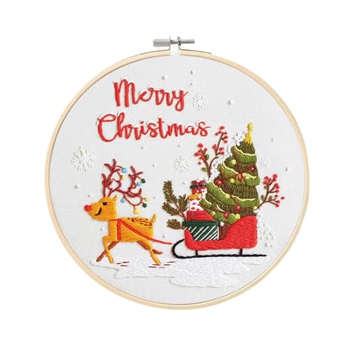 wtisan Christmas Embroidery Kit, Cross Stitch Kits for Beginners, Needlepoint with All Tools & Instructions, Stamped Hand Embroidery Starter Kit for Holiday Crafts & Xmas Home Decor, W15 - color: W15, size: 1 Pack