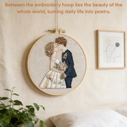 HCANPER Sweet Couple Embroidery Starter Kit, Valentine's Day Gifts，DIY Needle Punch Kit, Punch Needle Kits for Beginners,Include Pre-Printed Fabric,Tools,Embroidery Hoop,Threads. (Two) - color: Two