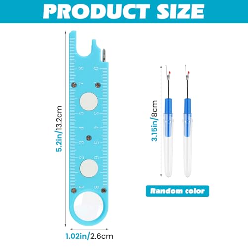 Sewing Machine Needle Threader with Magnifier, 3 in 1 Quick Threading Tool with Magnetic Mount & Integrated Ruler, Anti-Prick Stitch Insertion Kit with 2 Seam Rippers for Quilting
