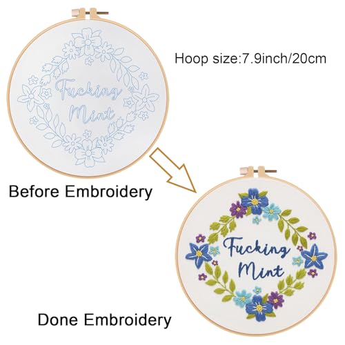 Louise Maelys Funny Flower Wreath Embroidery Kit for Beginners and Adults - color: Pattern 24
