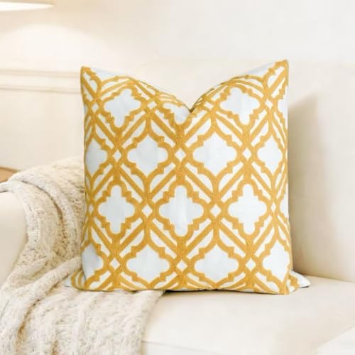 Slow Cow Embroidered Throw Pillow Cover 18 x 18 Inch Yellow - color: Yellow Cross, size: 18" x 18" (Pack of 1)
