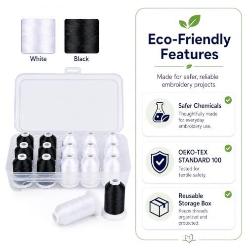 Simthread 15-Color Polyester Machine Embroidery Thread Set, 9W 6B - color: 15C-Black-White-Box