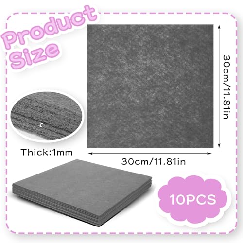 12" x 12" Squares Felt Sheets Fabric, 10Pcs Felt Fabric, 1mm Thick, Gray - color: Gray