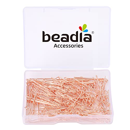 BEADIA Rose Gold Plated Open Eye Pins Non Tarnish 25mm 200pcs for Jewelry Making Findings - color: Open Eye Pins Rose Gold, size: 25x0.7mm