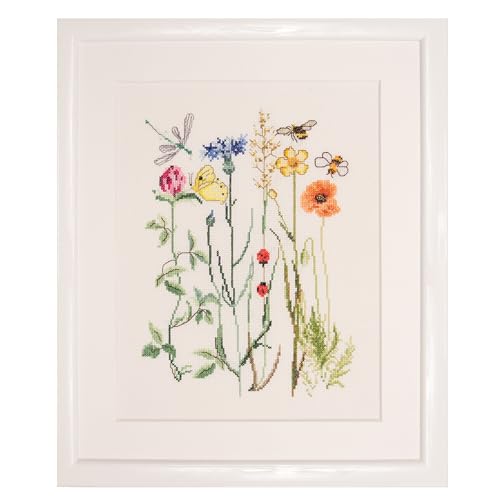 Thea Gouverneur Wildflowers Cross Stitch Kits - Inspirational Crafts for Adults with 16 Count Aida, DMC Threads & Hoop - Create Beautiful Cross Stitch Art - color: 577A Aida