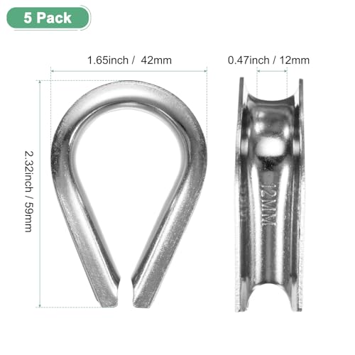 M METERXITY 5-Pack Wire Rope Thimbles, M12 Stainless Steel 12mm Rope Thimble Rigging for Diameter Cable Rigging/Sailing/Clothesline, Wire Cable Protection - size: M12