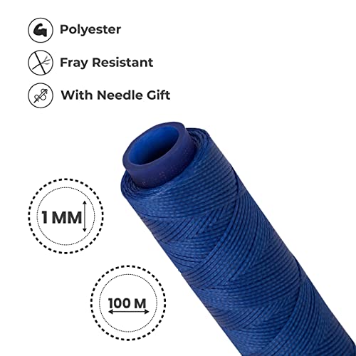 Waxed Thread, Strong Thread for Leather, Upholstery, Shoe, Bag, incl. Needle (Colour: Dark Blue) - color: Dark Blue