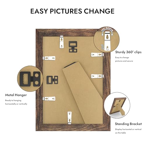 Hongkee 7x10 Picture Frame with Real Glass Wood Frame(Rustic Brown, 1 Pack) - color: Rustic Brown, size: 7X10 in