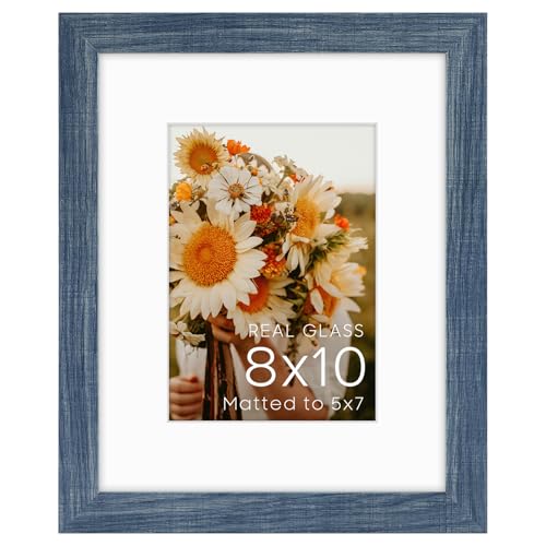Golden State Art 8x10 Blue Picture Frame Mat for 5x7 Real Glass - color: Blue, size: 8x10