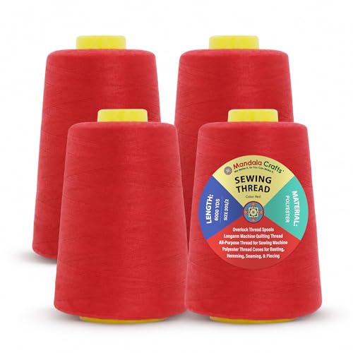 Mandala Crafts 20S/2 Red Polyester 4 Pack of Serger Threads Cones - color: Red, size: Pack of 4 20S/2 24000 YDs