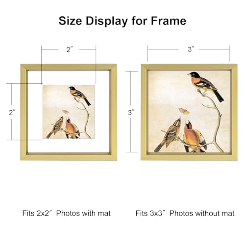 BKABOT 3x3 Brass Metal Photo frames 3 Pack HD Glass Mat 2x2 Wall Table - color: Brass, size: 3x3