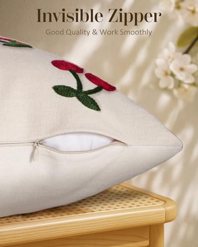 Embroidered Throw Pillow Cover 18x18 Inch, Little Cherry - color: Little Cherry, size: 18" x 18" (Pack of 1)