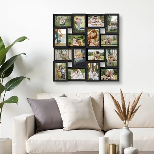 J.M.Deco Collage Picture Frames for Wall 16 Opening, Large Photo Frame Collage Wall Hanging for 4x6 Photo, Reunion Friends Family Memory, Christmas Gift - Black - color: Black, size: 16 Opening