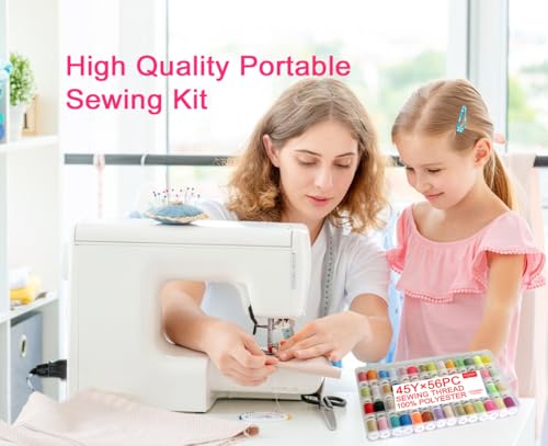 56 rainbowColor Set of Handy Polyester Sewing Threads with needls and Threader - color: 56 colors