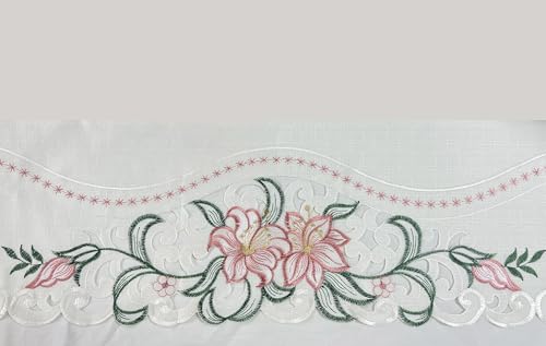 GOHD Lily Fragrance 3pcs Colorful Embroidery Kitchen Cafe Curtain Set.Rose - color: Rose