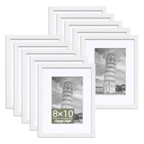 HappyHapi 8x10 Picture Frames Set of 10, Wall or Tabletop Display, White - color: White, size: 8x10 inch