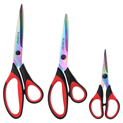Craft Scissors Set of 3 Pack, All Purpose Sharp Titanium Blades Shears, Comfort Grip Handle, Multipurpose Fabric Scissors Tool Great for Adults, Office, Sewing, School and Home Supplies, Red&Black - color: Red&black